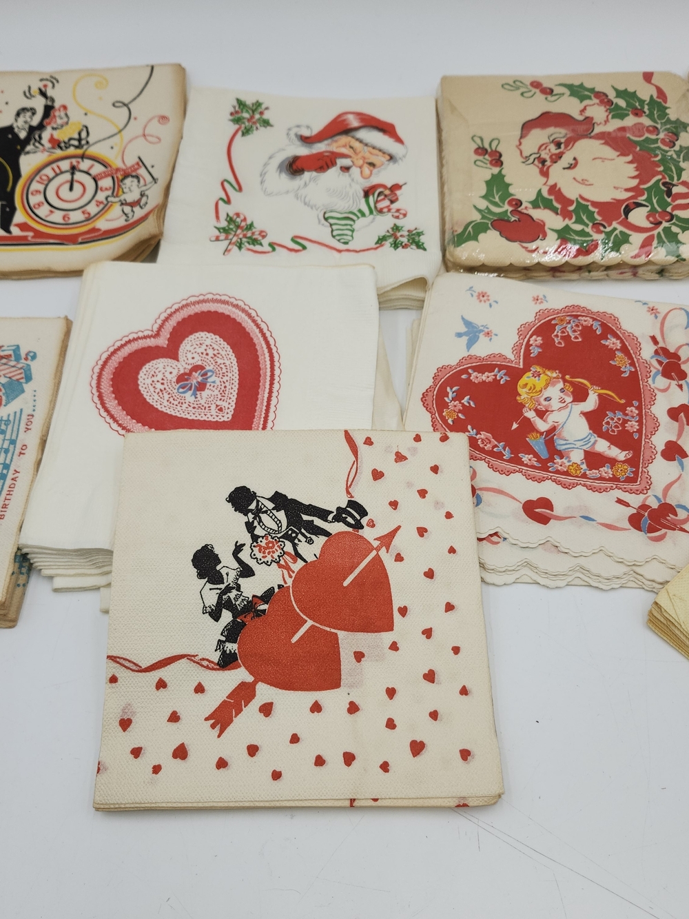 Huge lot of vintage 1950s holiday napkins Valentine's Christmas New Years Easter